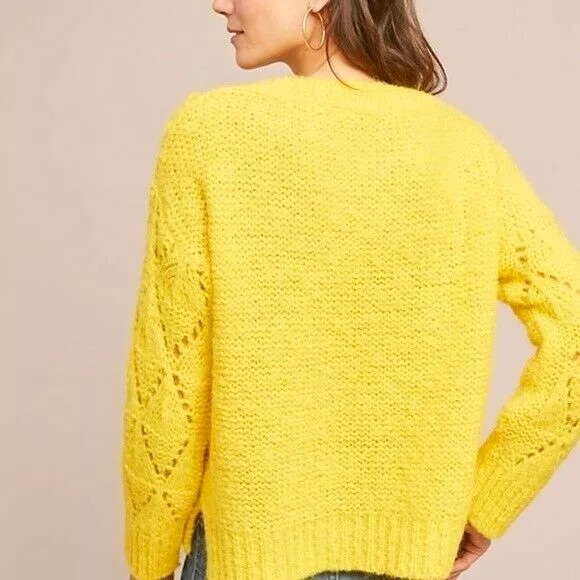 Anthropologie Alpaca Blend Sweater Women’s Size XS Sleeping on Snow Yellow Knit - Picture 5 of 12
